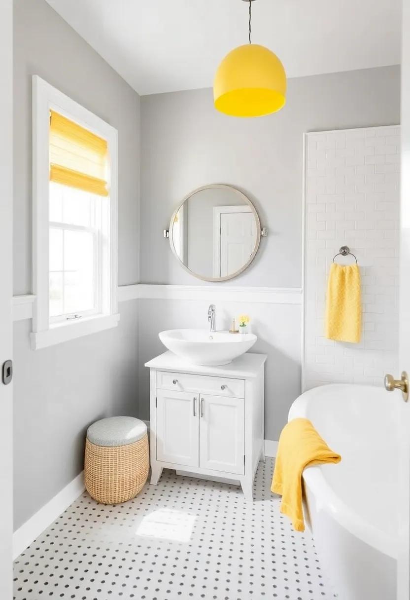 16) Sunny ‍Yellow and Light Gray: Brighten your space with cheerful⁤ sunny yellow⁢ highlights against ‌cool‌ light gray walls for a fresh look
