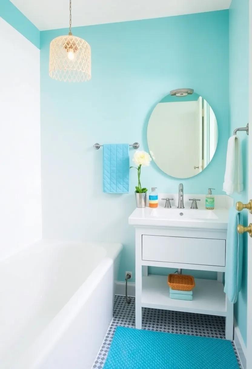 13) ⁣Vibrant ​Turquoise and Crisp White: Inject fun and flair‌ into your⁤ bathroom with bold turquoise‌ accents‍ set against a crisp white backdrop