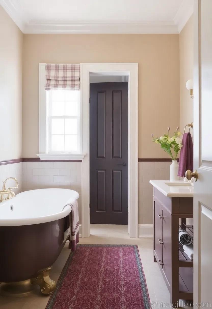 19) Warm Beige and​ muted Plum: ‌Create a cozy ‍atmosphere with ⁢warm ‌beige complemented by muted plum⁣ accents⁤ for a refined and inviting space
