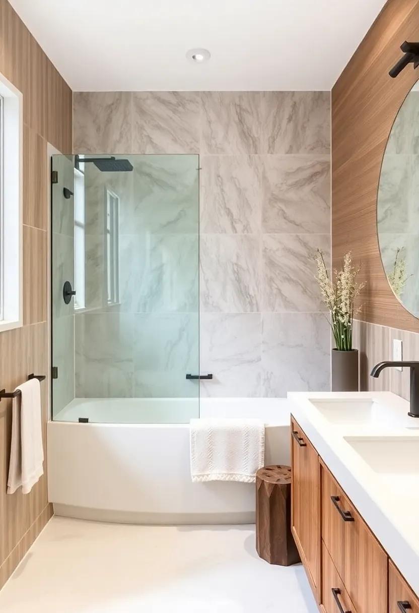22) Mix Materials: Combine various textures‍ and materials⁣ like wood, ceramics, and metals to⁤ create depth and interest ‍in your bathroom