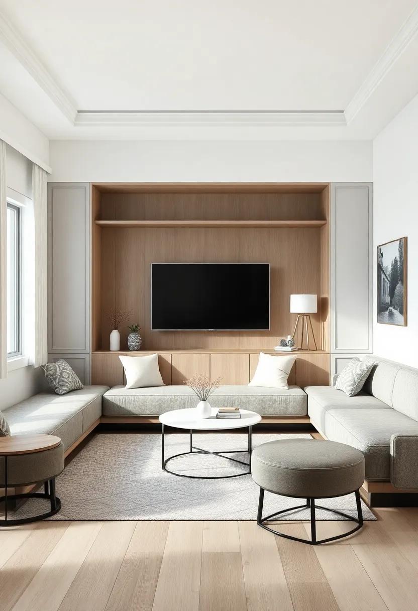 Innovative ​Use of Built-In Banquettes for seamless Integration in Living Rooms