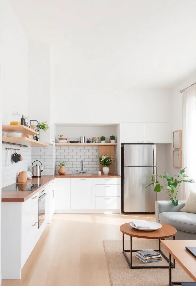 utilizing Vertical Space for Storage Solutions in a Cozy Kitchen-living Room