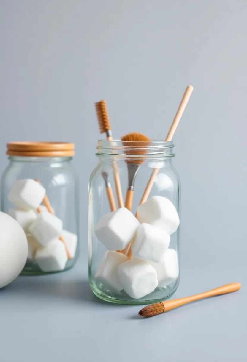 7) Upcycle‍ old‌ jars to store cotton balls, swabs, and brushes on your ‍counter