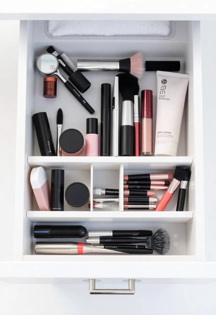 15) Use drawer dividers to create⁢ sections for makeup and ​grooming tools