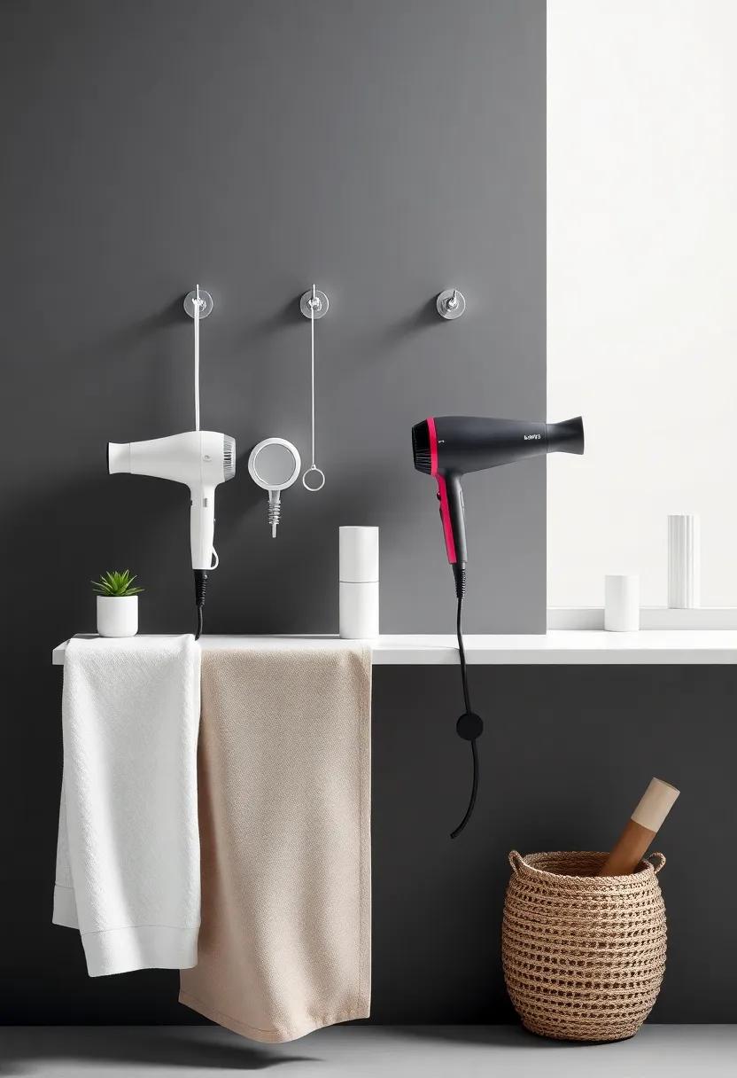 21) Use hooks to‌ hang hairdryers​ and ​styling tools out of‍ the way