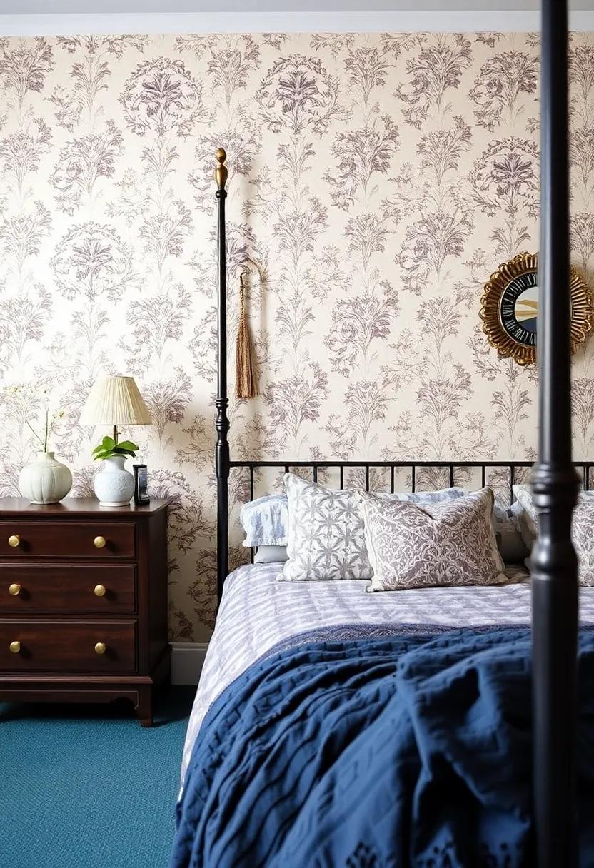 Layering Textiles to Complement Vintage Wallpaper