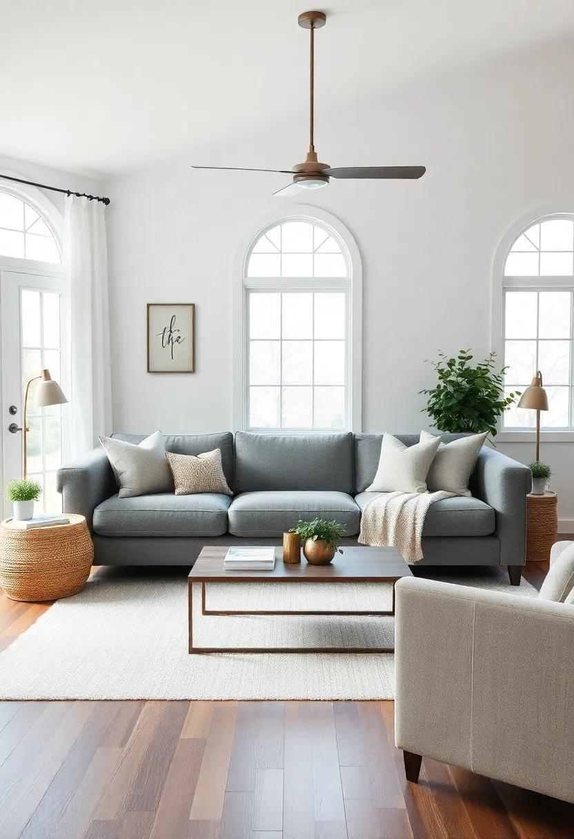 25 Inspiring Ideas for a Cozy Farmhouse Living Room Featuring a Grey Couch