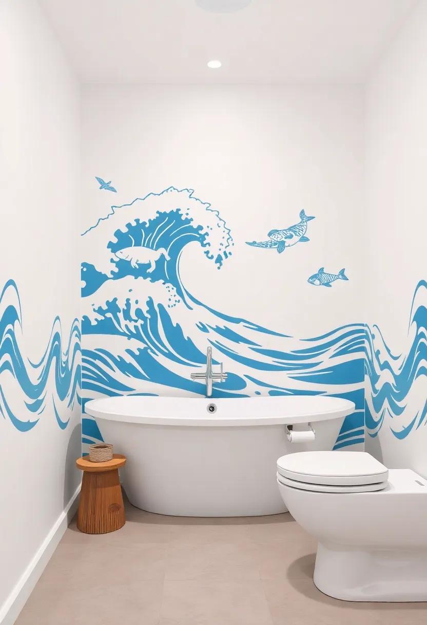 Coastal Themes Featuring Stencils Inspired By Ocean Waves And Marine Life