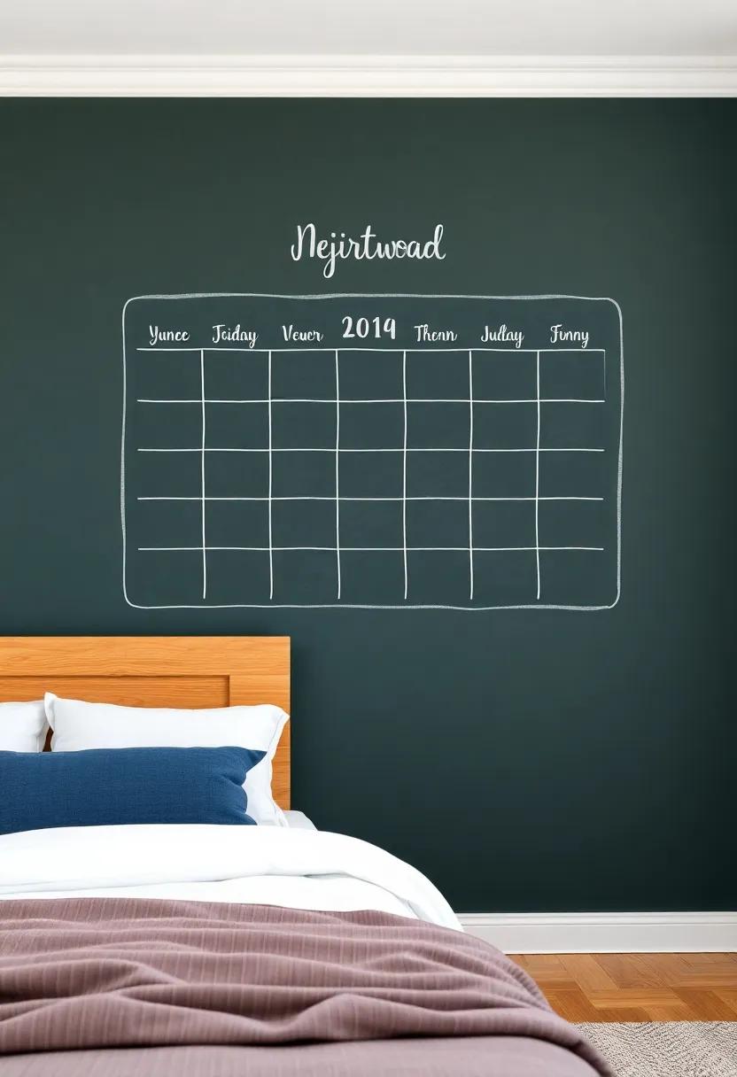 Design a Calendar: Draw a ⁤large monthly calendar ⁣to ‌keep track of important dates⁤ and appointments right on your‍ bedroom wall
