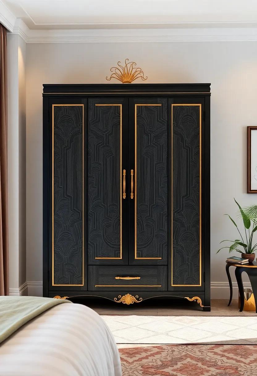 The Art Deco ​Elegance Cabinet: Featuring geometric patterns and ‍opulent⁤ finishes, this‍ wardrobe embodies the luxury and glam of the art Deco period, elevating your ‍room with sophisticated style