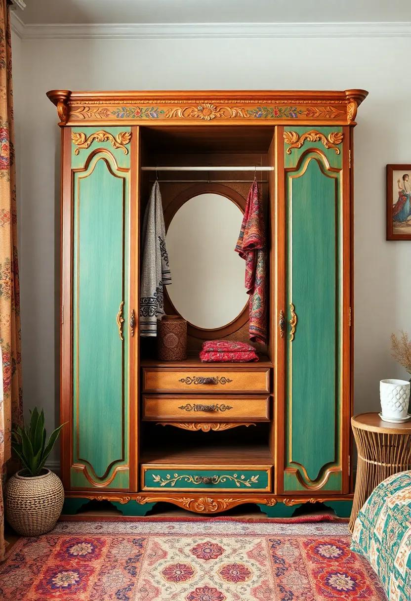 The Bohemian Exotic Wardrobe: Adorned with intricate patterns and ⁢vibrant ​colors,⁤ this ⁢wardrobe ⁣channels a ​carefree boho vibe, ideal for eclectic‌ spaces filled with personality