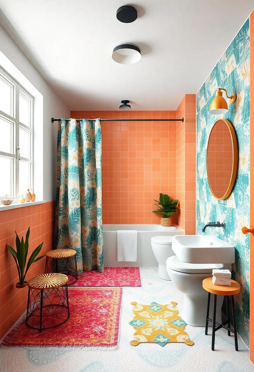 Add a pop of whimsy with quirky accessories like funky shower curtains or playful rugs that infuse your bathroom with character