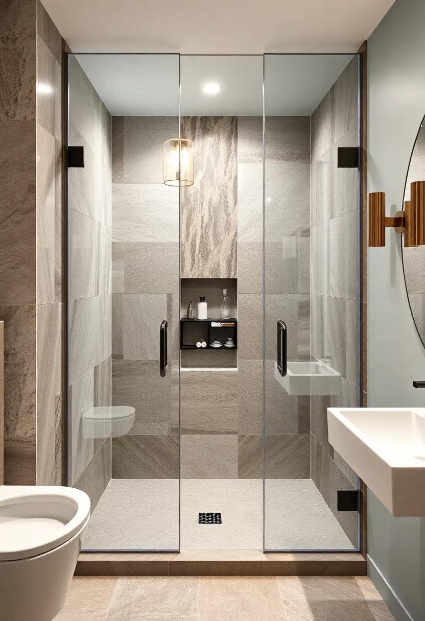 Add a touch of luxury with a mixed-material shower enclosure, combining glass, stone, and tile for a sumptuous feel