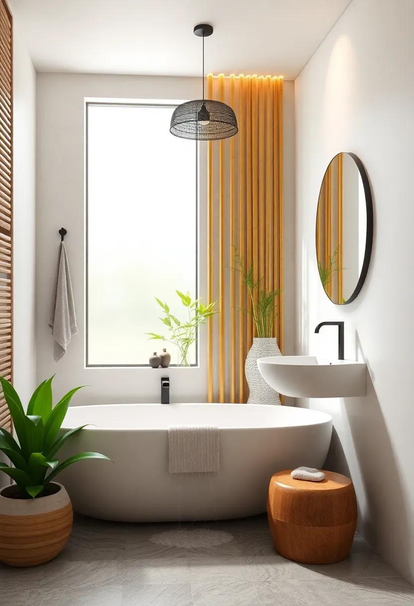 Create a spa-like atmosphere by incorporating natural elements such as bamboo,stone,and water features for a peaceful retreat