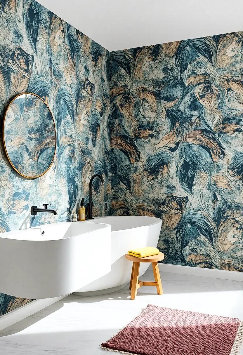 Experiment with wallpaper that features bold patterns or textures to create a stunning feature wall that draws the eye