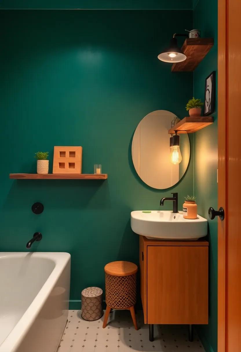 Incorporate vintage accents by adding retro light fixtures or reclaimed wood shelves to bring character and warmth to your bathroom