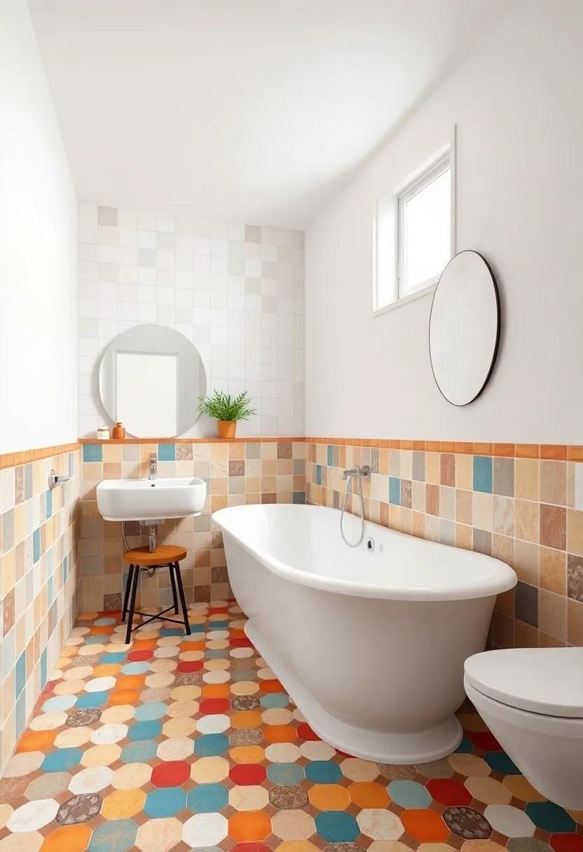 Opt for mismatched tiles for a playful floor design that tells a story and adds colorful chaos underfoot