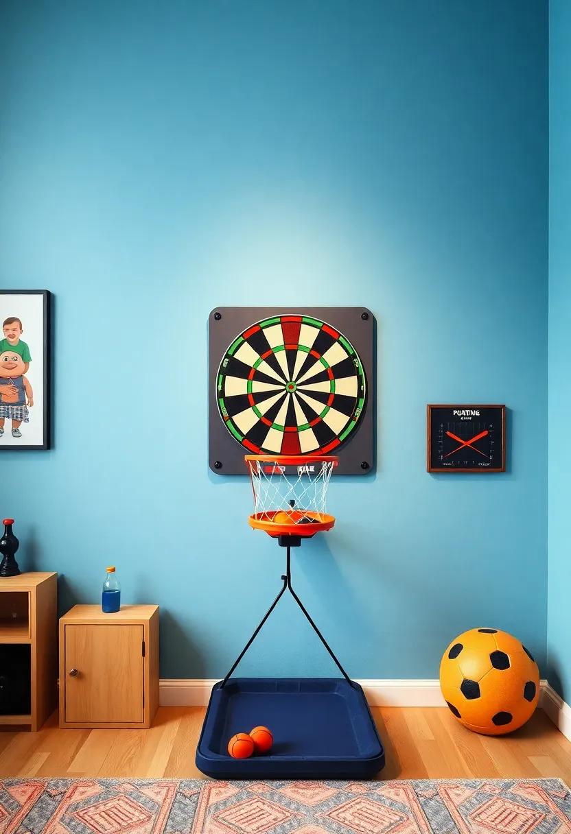 Interactive Wall Game: Install a dartboard‌ or a mini basketball⁢ hoop on the wall for a fun,‍ interactive element during gaming breaks