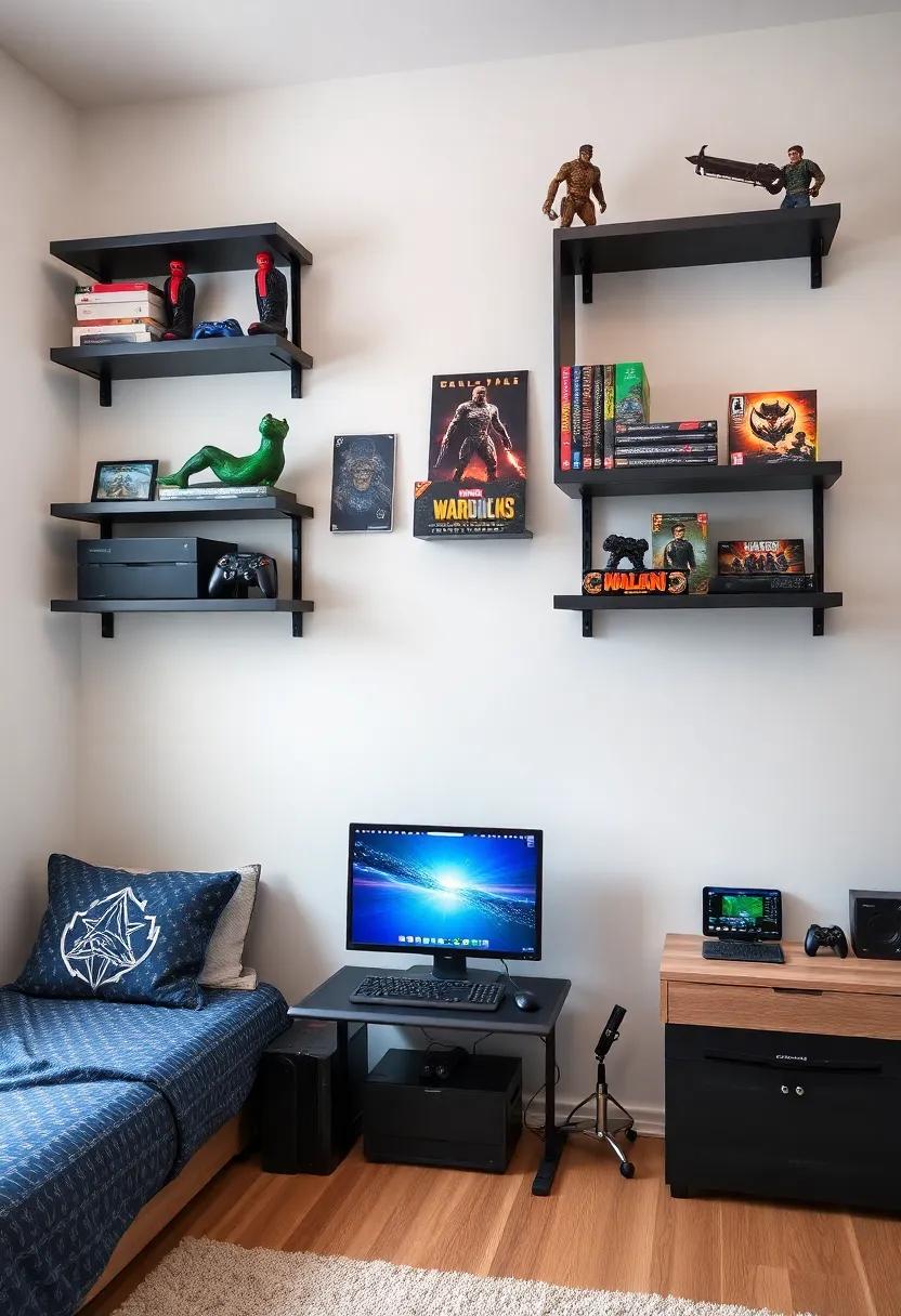 Wall-Mounted Shelves: Utilize vertical ​space by installing wall-mounted shelves to​ showcase collectibles, action figures, and games