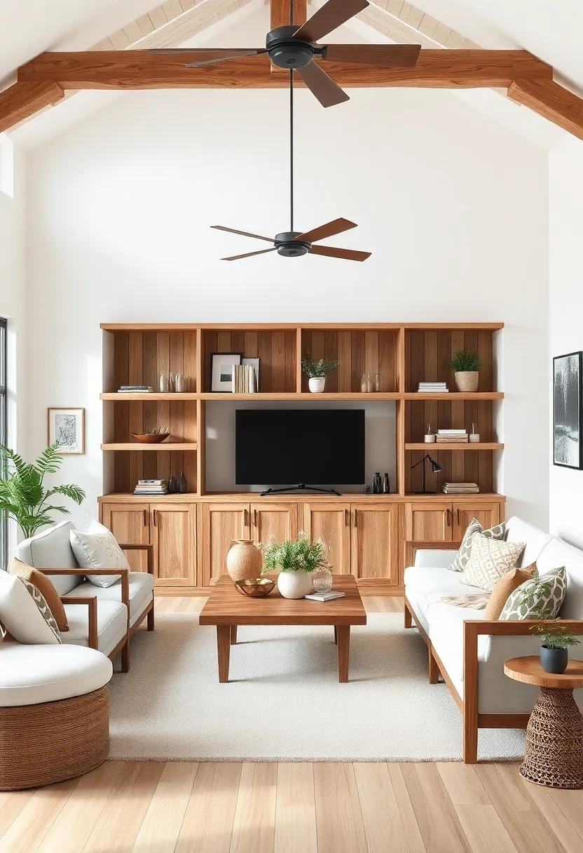 Embracing Rustic Charm with Natural Wood Open Shelving in⁣ Country Living Rooms