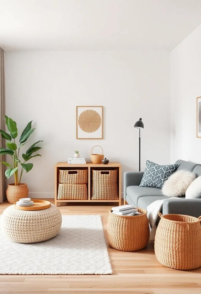 Functional Storage solutions: Use stylish baskets and hidden storage to maintain a clutter-free environment