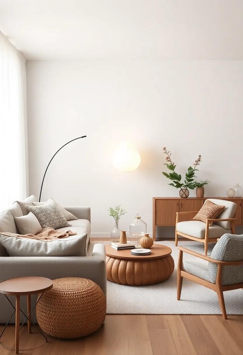 Opt for a neutral-toned, oversized floor lamp that mimics the⁤ shape of​ a natural object for ⁣functional artistry