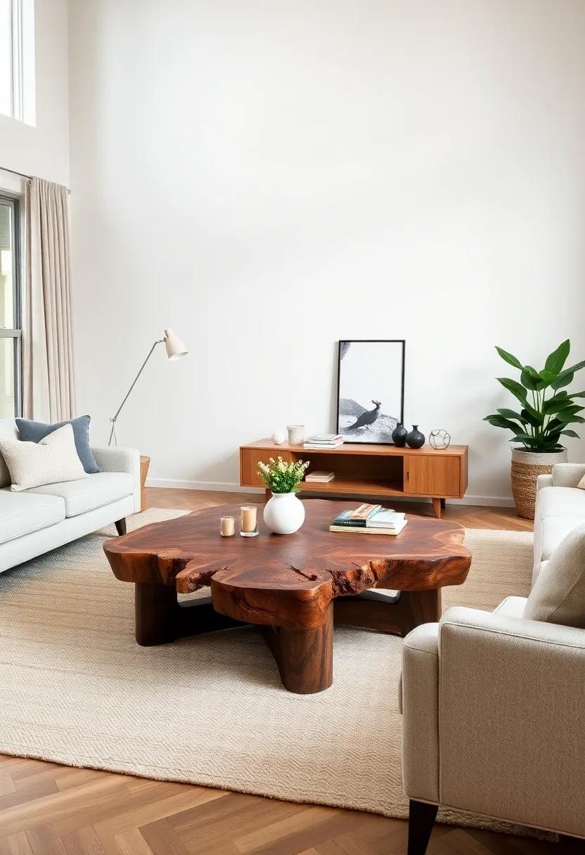 Consider a statement coffee⁣ table crafted from live edge wood for⁢ a ⁤unique focal⁤ point ⁤that tells a story