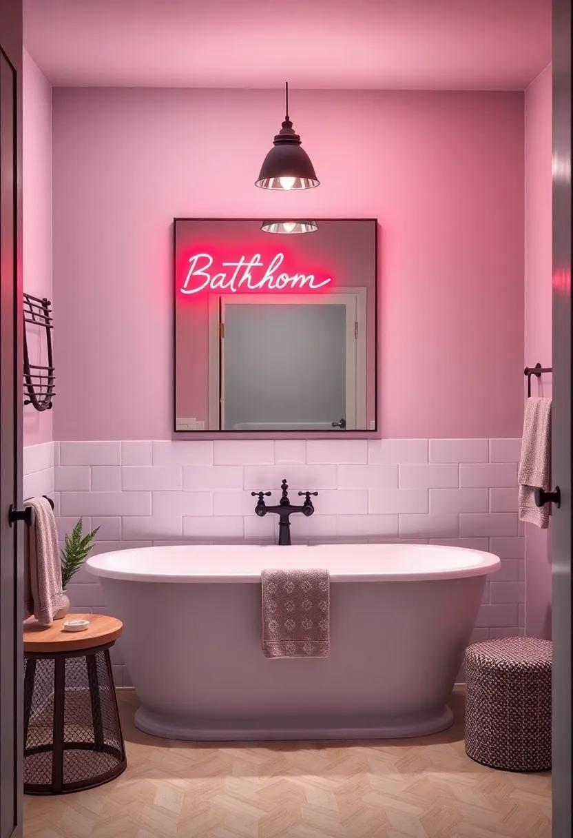 Retro Neon Signs: ‌Play with a fun twist by adding retro neon signs to your bathroom, giving it a touch of modern whimsy