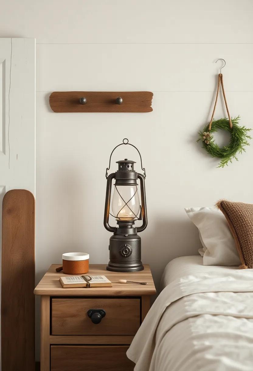 The Nostalgic Glow of a vintage Lantern ​on a Nightstand