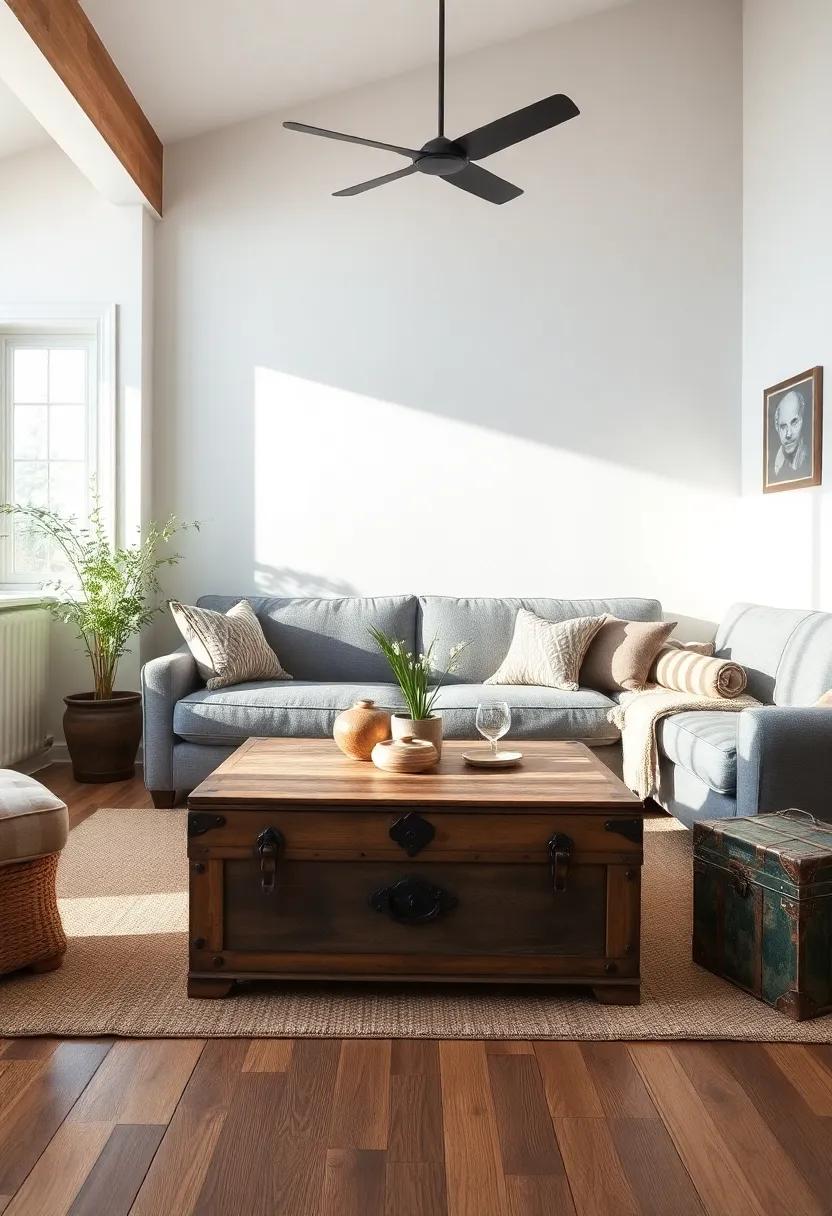 Vintage​ Finds:​ Incorporate vintage‍ or antique pieces, like a ⁤weathered coffee table or an old trunk, to add ​character and​ depth to your living space