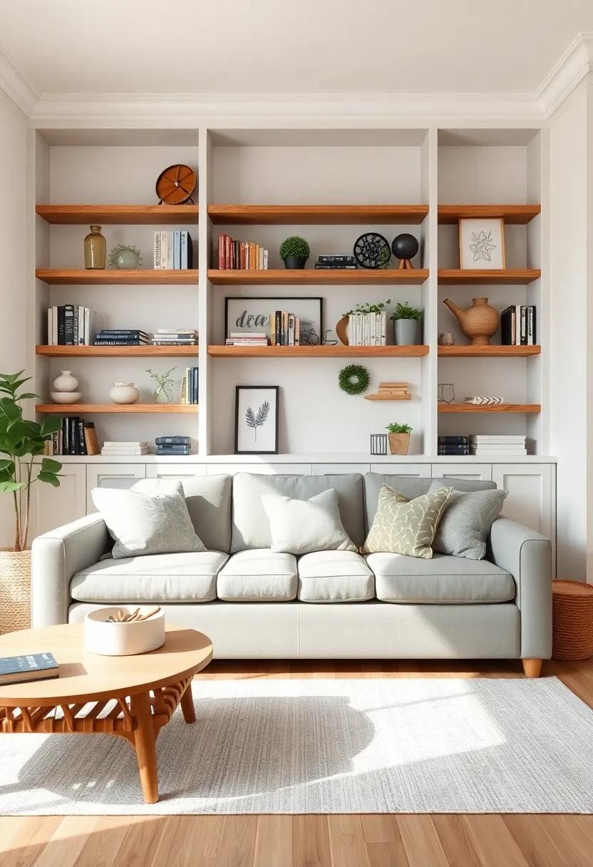 Built-In Shelving: Install ⁢built-in​ shelves surrounding your living room to showcase books, decorative ‌items, and treasured finds
