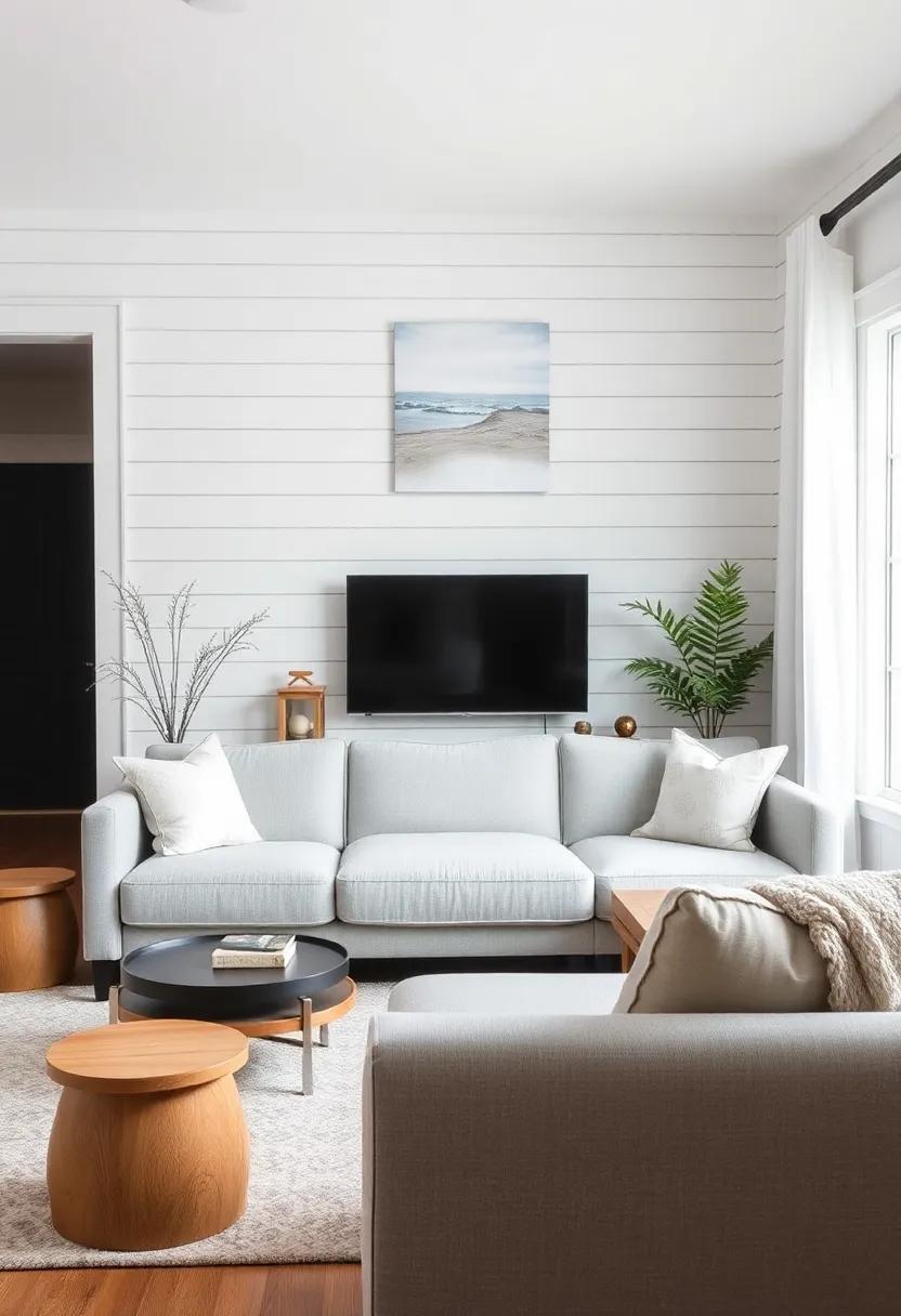 Subtle⁣ Wall ⁢Treatments: Use shiplap or beadboard to create⁤ an⁤ accent ⁣wall that adds architectural interest without clashing with​ your ⁢grey couch