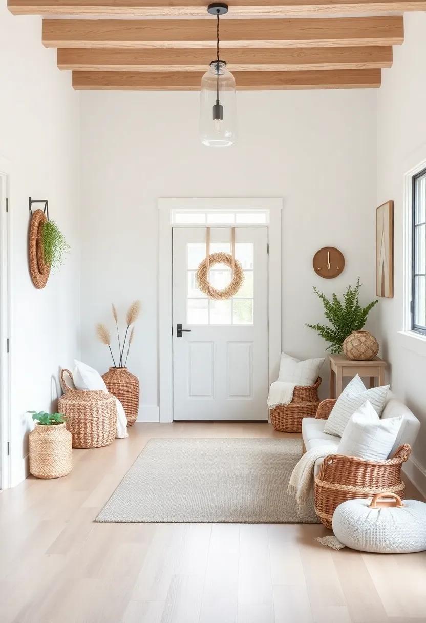 Embracing⁣ Cozy Textures with Woven⁣ Baskets​ and Soft Fabrics ​in Your Entryway