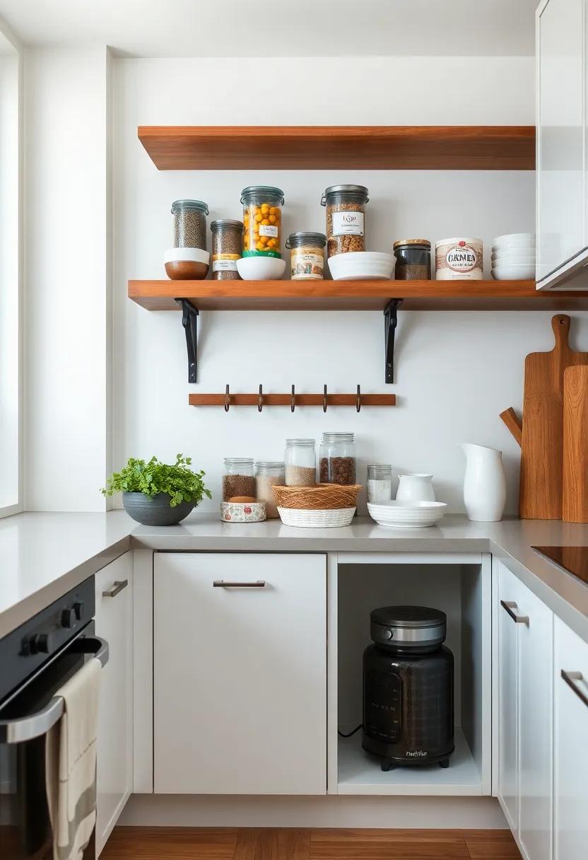 Themed Arrangements: Decide on a theme—like “Italian Cuisine” or “Morning Coffee”—and align your shelf contents to create a cohesive look