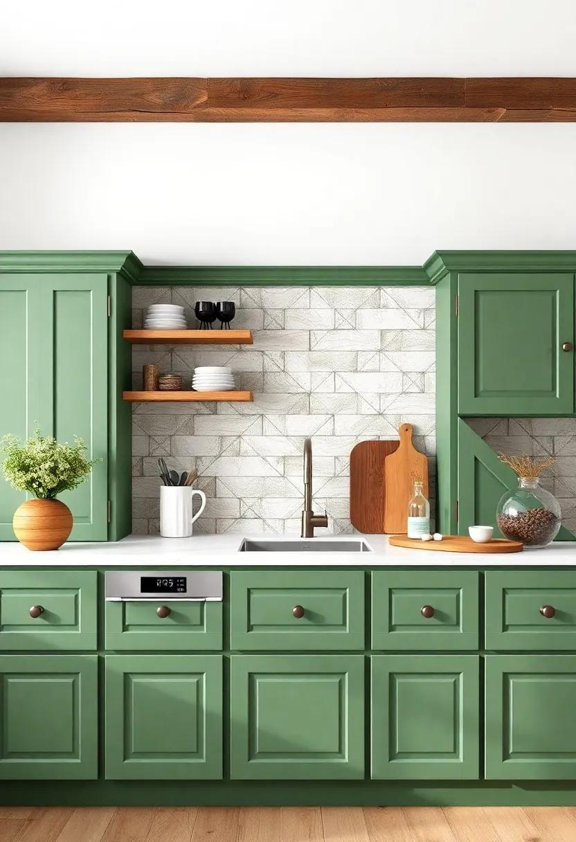 Harmony in⁢ Design: Blending Green Cabinets with Rustic‌ Elements