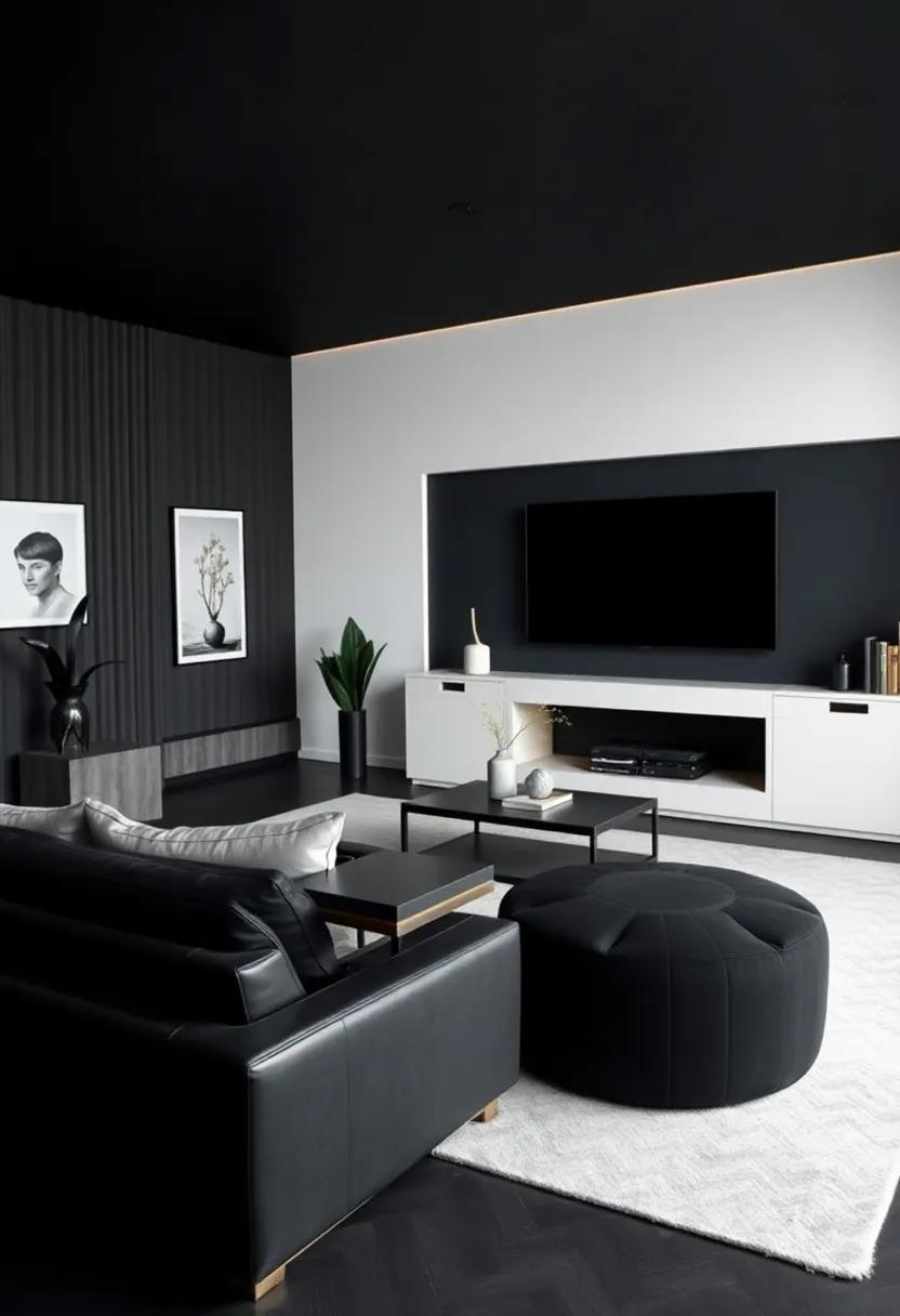 Balancing Boldness and Serenity in a Chic Black Living Room