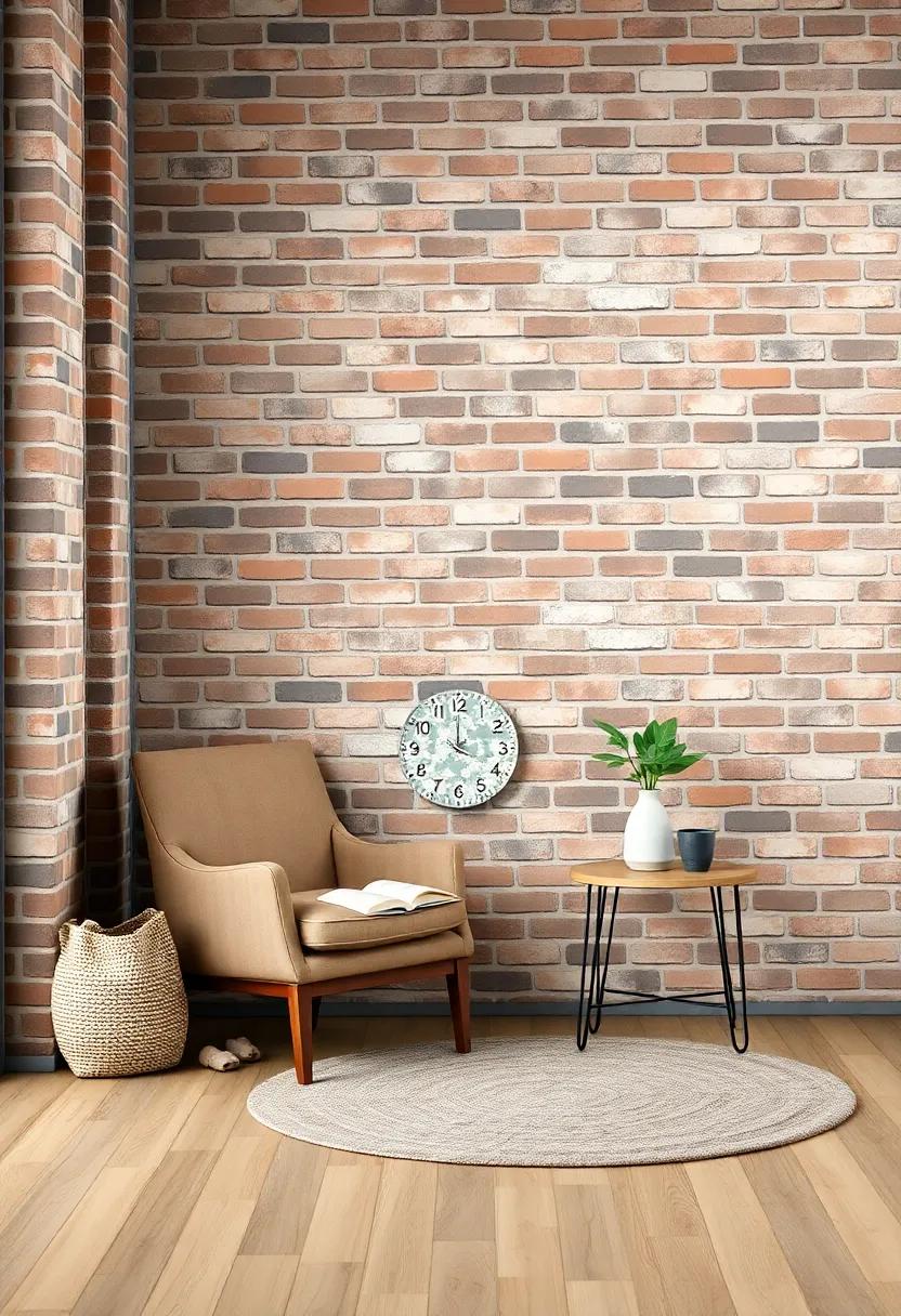 Create a cozy reading‍ nook with a ​plush armchair and side table nestled against a brick wall, providing a perfect space for relaxation
