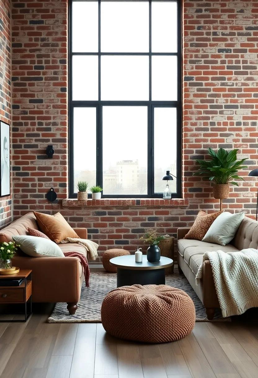 Create⁣ warmth and character with a ​cozy, minimalist setup where plush textiles soften the hard edges‍ of unrefined brick ⁤walls