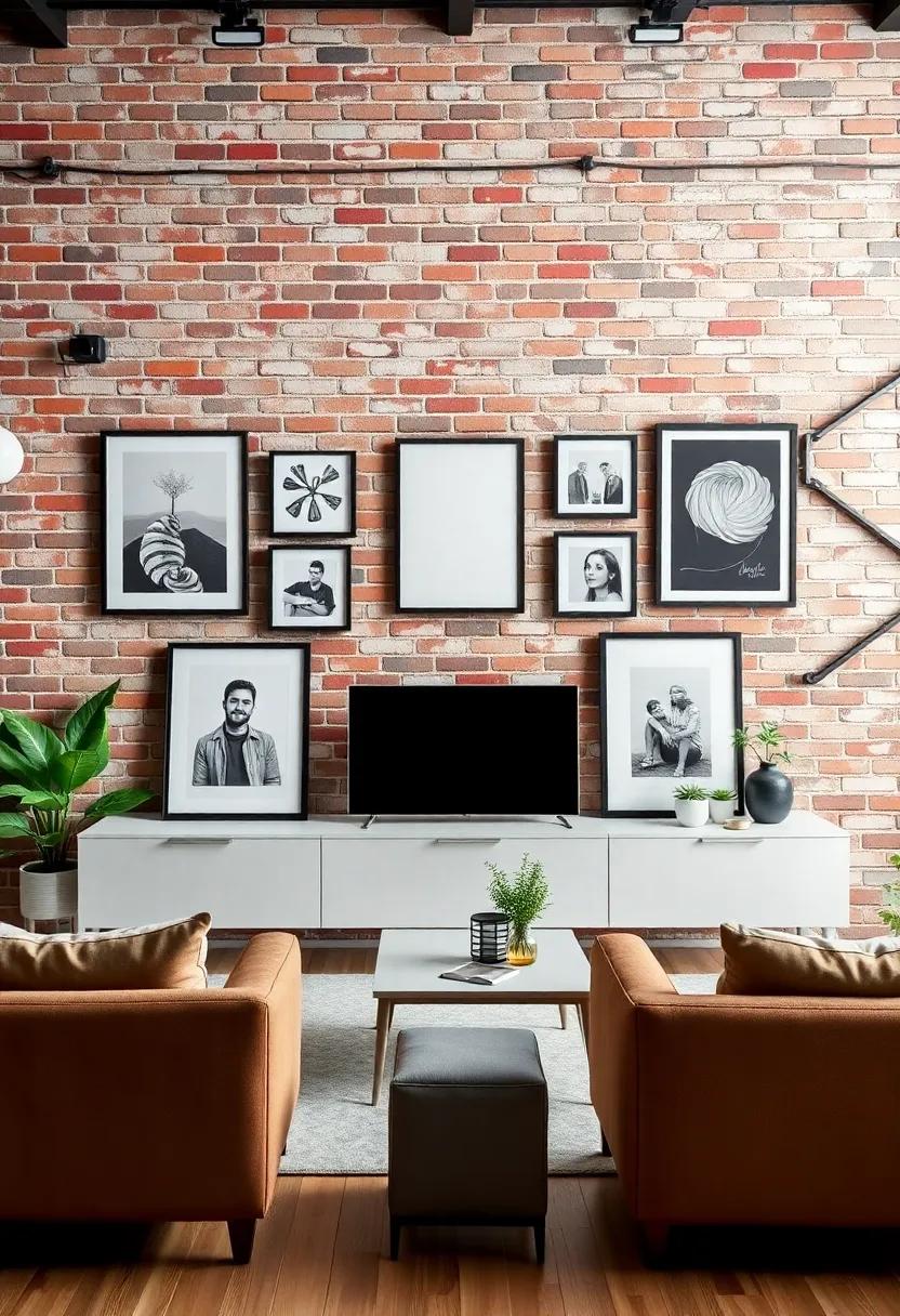 Feature a gallery wall made⁢ from framed pieces⁤ that highlight the rustic charm of your brick, allowing creativity​ to shine through