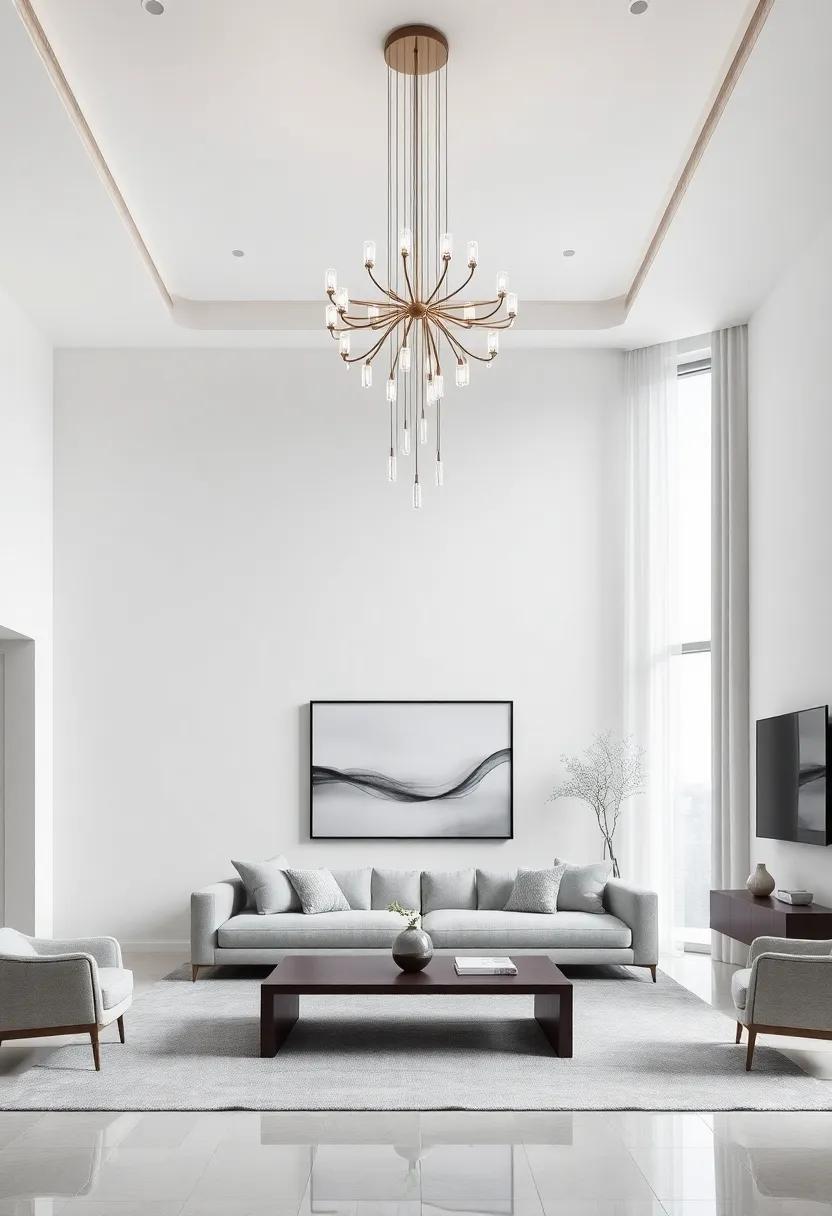 Modern Minimalism Embracing Sleek‍ Chandeliers for Contemporary Living Room styles