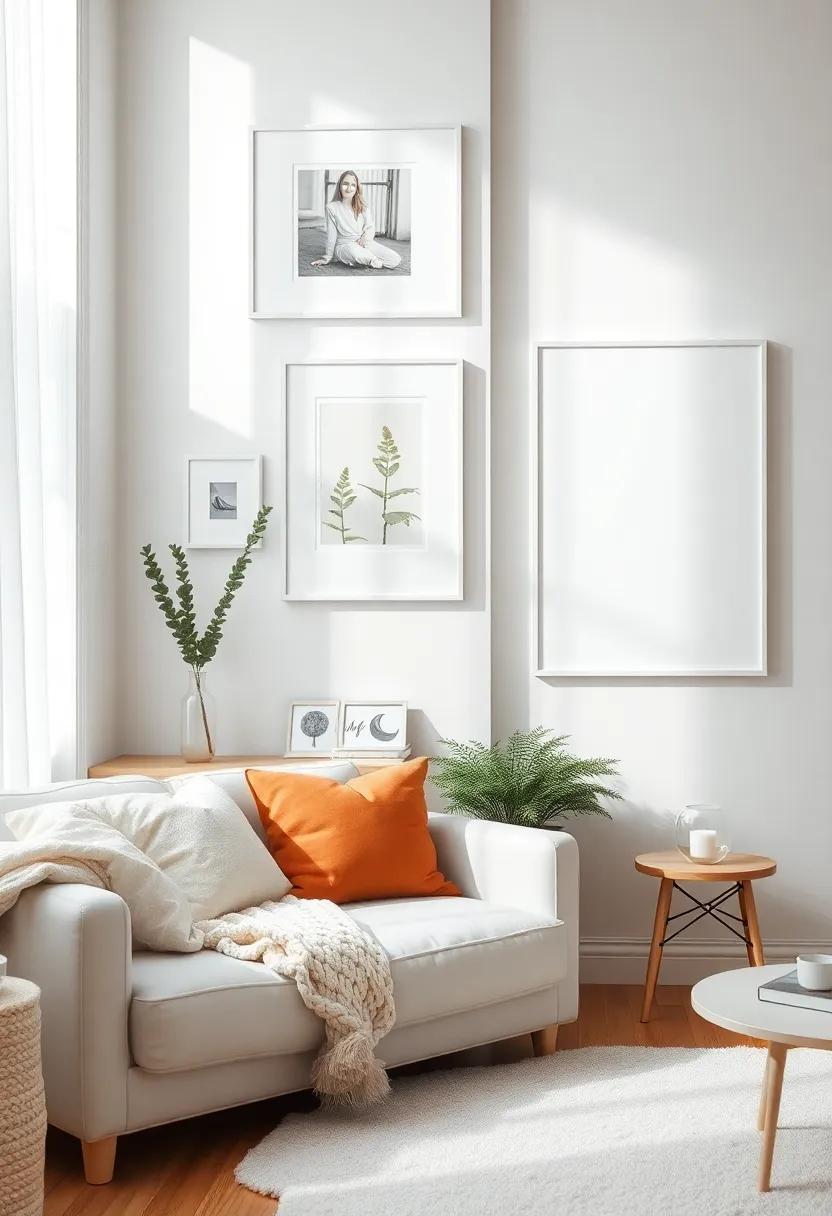 Artistic Displays: Showcase a vignette of curated objects and books on a side table or shelf to add personality and charm to your white decor