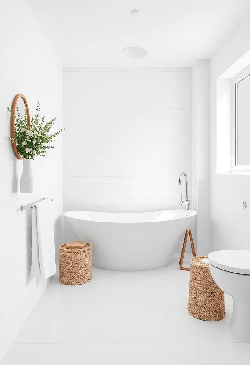 Neutral Bathroom Oasis: Keep your bathroom bright and serene with white tiles,soft towels,and minimal accessories for a spa-like environment