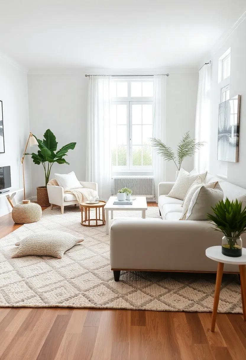 scandi-Inspired Rugs: Choose rugs with subtle patterns or in soft neutral tones to ground your living areas without overwhelming the aesthetic