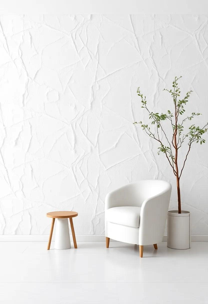 Textured Wall Treatments: Experiment with textured wallpaper or cladding in natural materials to add depth and interest without compromising the elegant white theme
