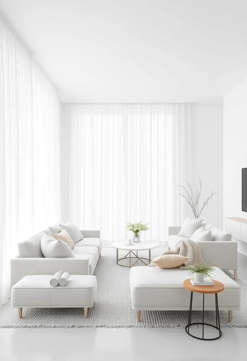 Soft Area Dividers: Use sheer white curtains or light furniture to create subtle separations in open-concept areas without compromising the flow of space