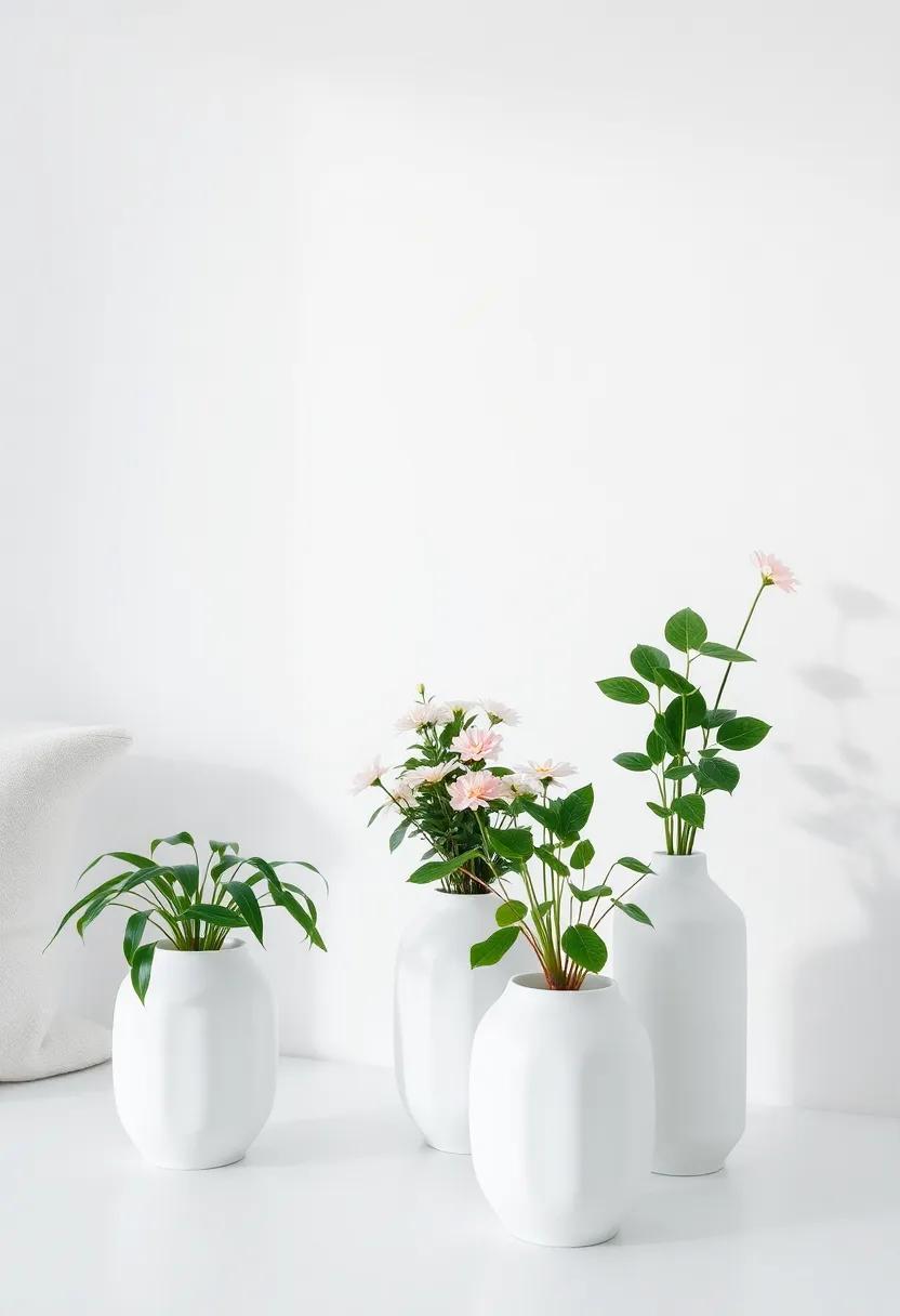 Touch of Greenery: Incorporate potted plants or fresh flowers in minimalist white vases to bring life and a refreshing burst of color into your space