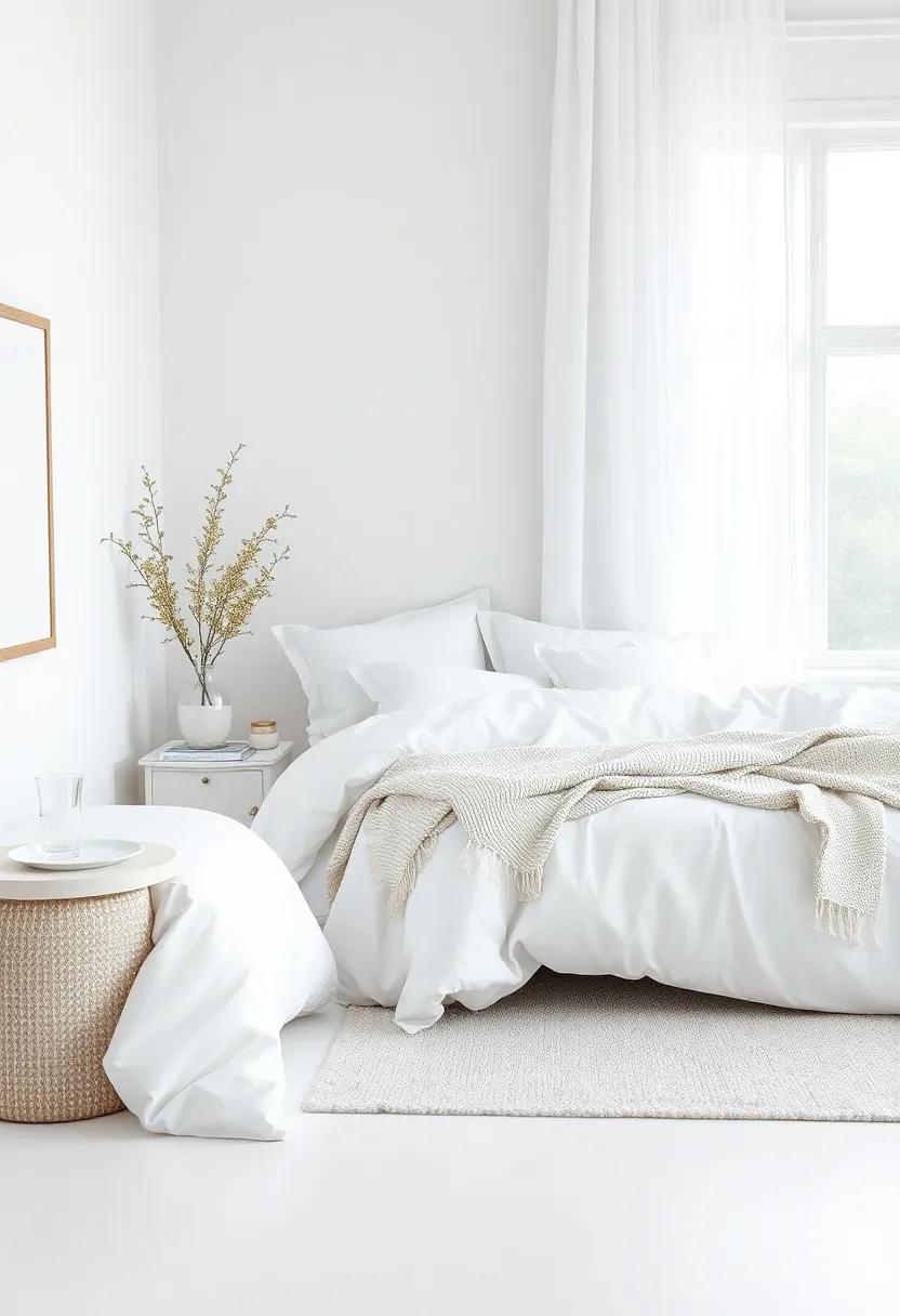 Luxurious Bedding: Dress your bedroom in crisp white linens, layering in various textures and materials for a luxurious, hotel-inspired retreat
