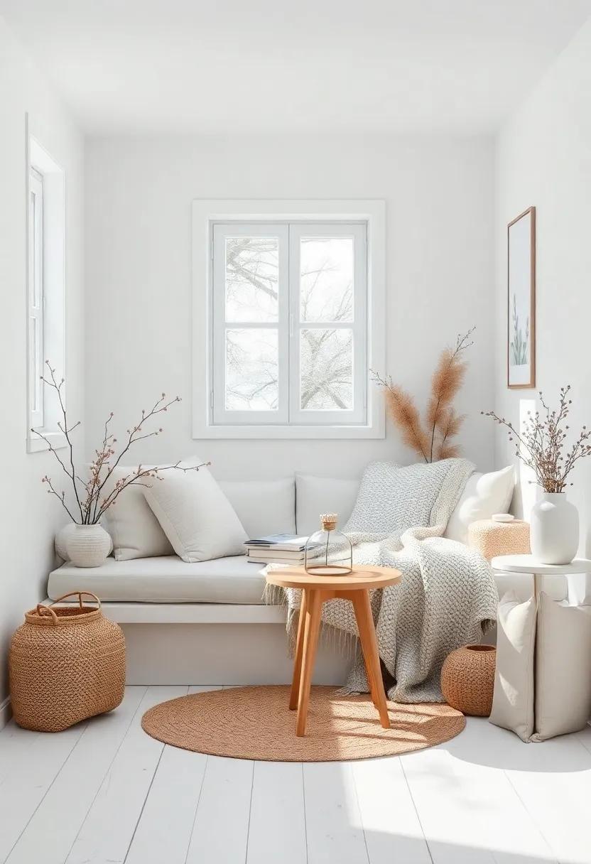 Soft Furnishings: Use sheer white curtains that filter natural light perfectly, enhancing privacy while allowing a gentle glow throughout the room