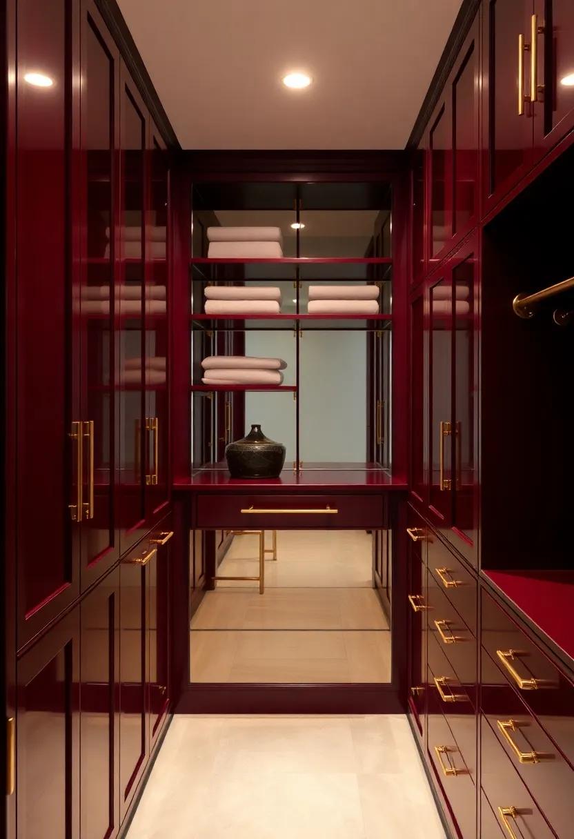 Gleaming ​Brass Accents: Elegant brass⁣ hardware and fixtures provide a striking contrast to the deep burgundy,‍ adding a‌ touch of⁣ glamour