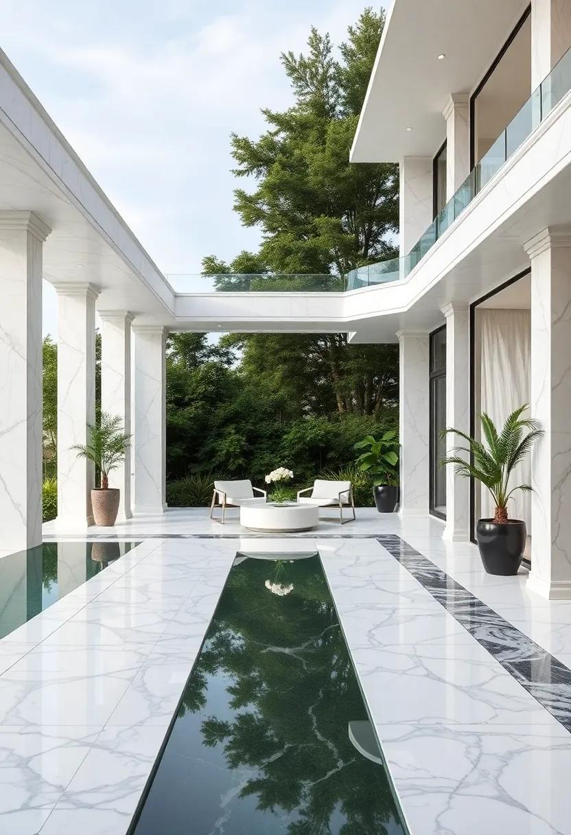 Outdoor Elegance: Marbled Terraces Blending ​with ⁢Nature's Palette